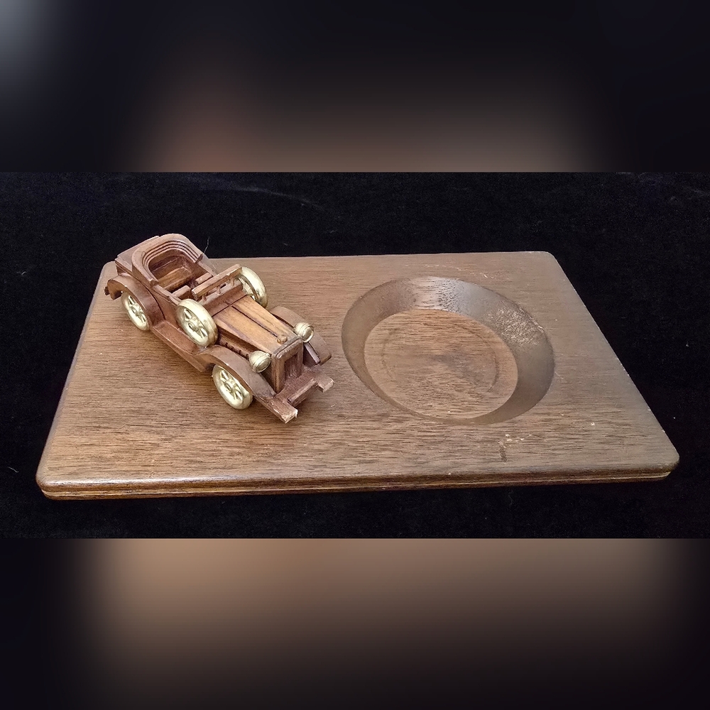 Vintage Gentlemans Wooden Antique Car Vanity Tray 10.5" L x 6" W